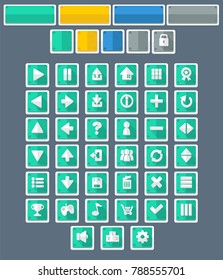 Collection of various buttons with flat and material theme used for creating video games