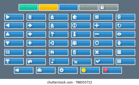 Collection of various buttons with flat and material theme used for creating video games