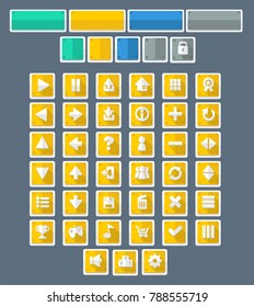 Collection of various buttons with flat and material theme used for creating video games