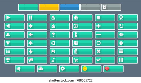 Collection of various buttons with flat and material theme used for creating video games