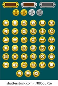 Collection of various buttons with steampunk theme, used for creating action video games