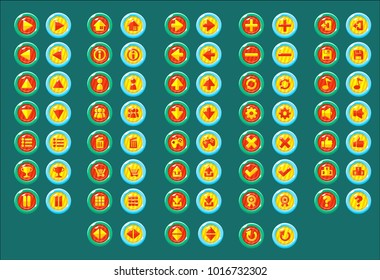 Collection of various buttons with stripes theme for creating casual video games