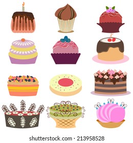 Collection of various cakes. Vector illustration