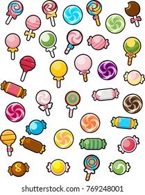 A collection of various candy illustrations