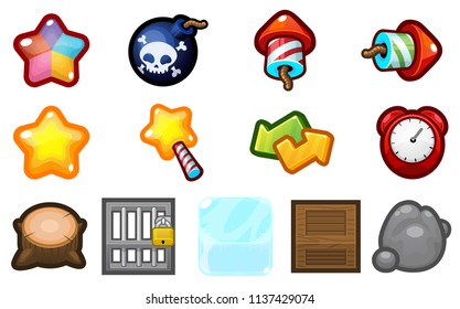 Collection of various cartoon icons for used in 2d video games