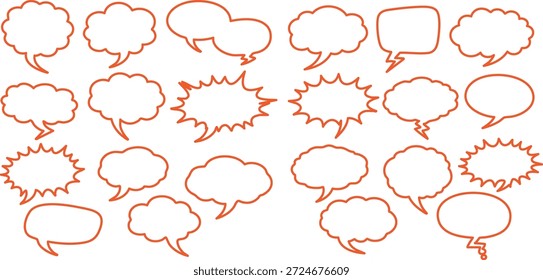 Sammlung verschiedener Cartoon-Sprechblasen in orangefarbener Farbe