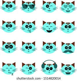 Collection of various cat faces illustration set bundle. Vector illustration of different cats breeds isolated on white.