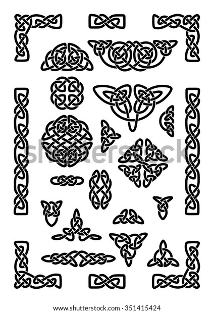 Collection\
of various celtic knots, goidelic frames, vector illustration.\
Simple knotwork designs on white background.\
