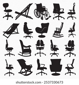 Collection of various chair silhouettes, showcasing different modern and classic designs, perfect for furniture and decor themes