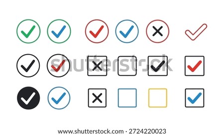 A collection of various checkmark and checkbox icons in different colors and styles