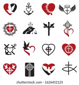 collection of various christian icons isolated on white background