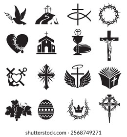 collection of various christian icons isolated on white background