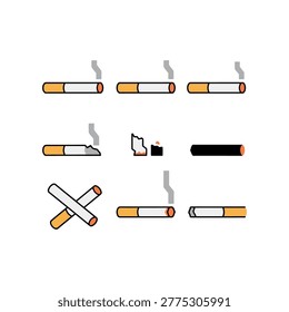 Collection of various cigarettes some lit and smoking a no smoking symbol nicotine