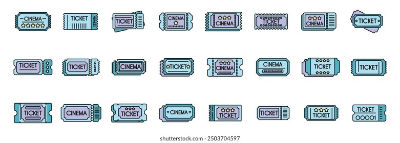 Collection of various cinema ticket icons representing access to movies and entertainment