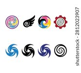A collection of various circular spiral symbols, vortex icons, and gear shapes. These versatile elements are perfect for branding, creative logo design projects.