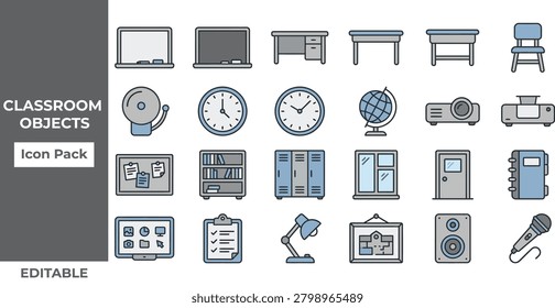Collection of various classroom objects and icons