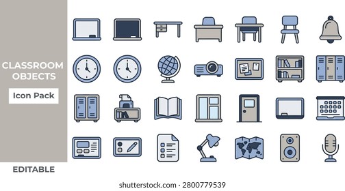 Collection of various classroom objects icons