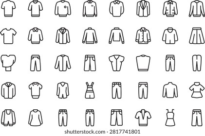 Collection of various clothing icons featuring different types of shirts and pants