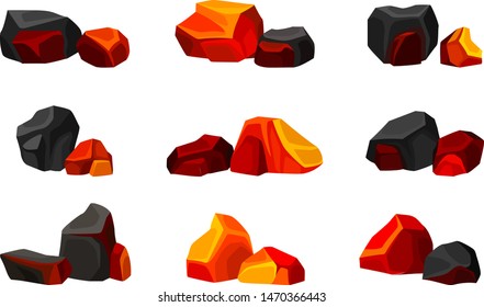Collection of various coals. Vector illustration on white background.