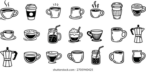 Collection of various coffee cups and brewing devices mugs espresso.