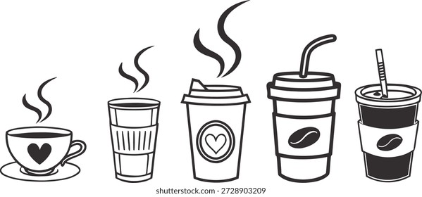 Eine Sammlung verschiedener Kaffeetassen, die jeweils die einladende Essenz einer frisch gebrühten Tasse Kaffee verströmen. Von der klassischen Kaffeetasse bis hin zur Bequemlichkeit von To-Go-Tassen.