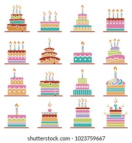 collection of various colorful birthday cakes 