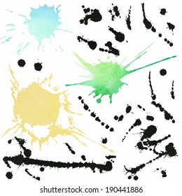 Collection of various and colorful ink splatter