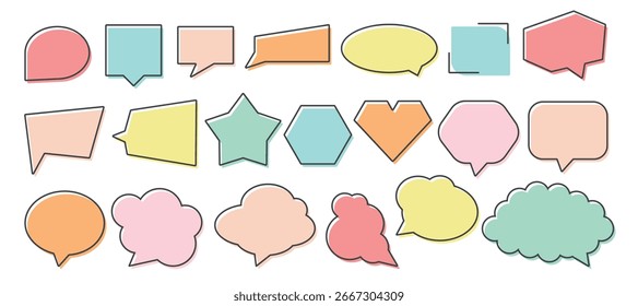 Collection of various colorful quote boxes and speech bubbles in different geometric shapes, ideal for messages, comments, or highlights, isolated on white background vector illustration