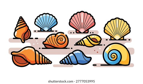Collection of various colorful seashells