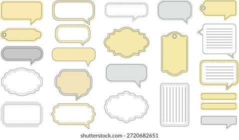 Colección de varias burbujas de discurso coloridas y etiquetas de texto en el fondo blanco para el diseño de comunicación con el elemento de diseño y el globo del discurso y el cuadro de diálogo