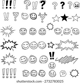 Collection of various comic book style emoticon faces and speech bubbles