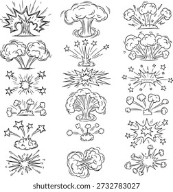 Collection of various comic explosion and burst cartoon illustrations