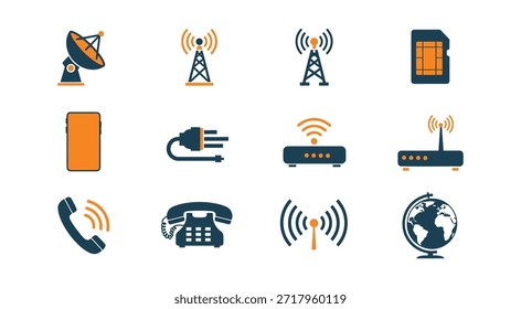 Colección de varios íconos de comunicación e Internet