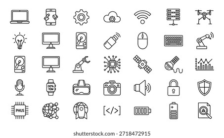 Colección de varios iconos relacionados con la informática y la tecnología