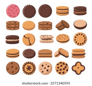 Collection of various cookies vector icons