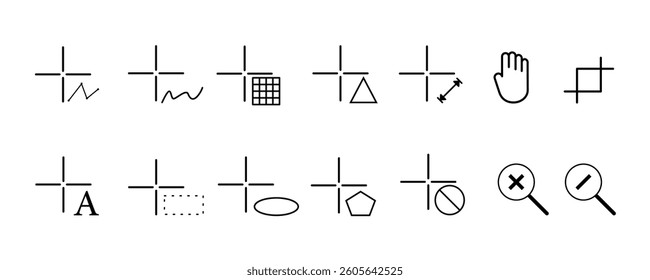 Collection of various cursor icons and tools for design interface