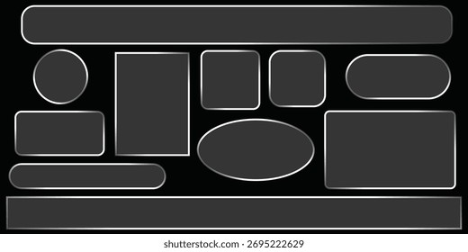 Collection of various dark gray shapes with white outlines on a, including rectangles, circles, and ovals