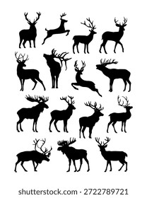 Sammlung von verschiedenen Hirsch und Elch Silhouetten mit großen Geweihen