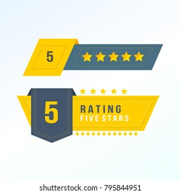 Collection of various design elements in the form of a rating. Rating and reviews with five stars, forms for ranking the interface, characters from zero to five stars. Vector illustration.