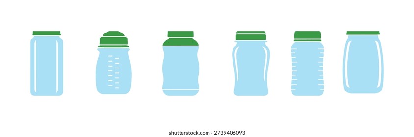 collection of various design icons for rectangular baby food bottles