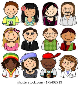 Collection of various different characters multiracial half-length isolated-EPS8