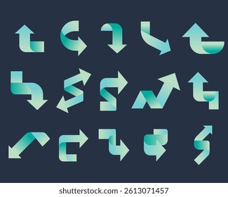 Collection of various directional arrows with vibrant teal gradients.