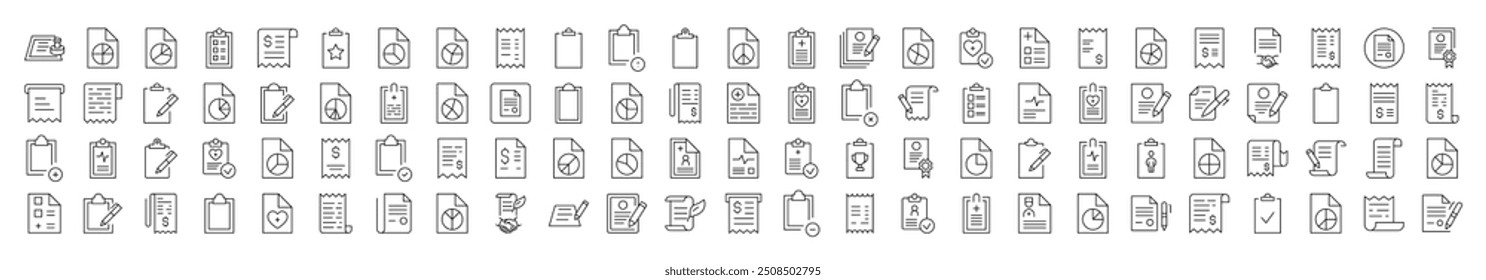 Collection of Various Documents and Clipboards Thin Icons. Editable Stroke. Suitable for Web Sites, Books, Cards, Apps