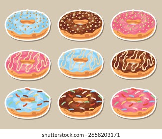 Colección de varias Ilustraciones vectoriales de rosquillas