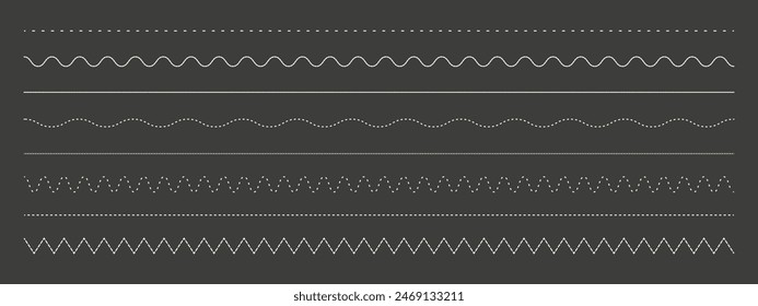 Colección de varias líneas punteadas y en zigzag sobre un fondo oscuro