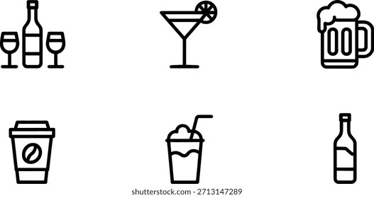 Colección de varios iconos de bebidas y bebidas