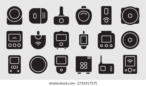 Collection of various electronic device icons in black and white