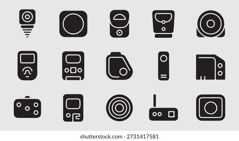 Collection of various electronic device icons in black and white