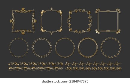 Collection of various elegant and luxurious golden frame shapes, border corner ornaments, Vintage Calligraphy, vector illustration