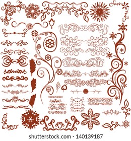 collection of various elements for use in design: flowers, frames, curls, and more